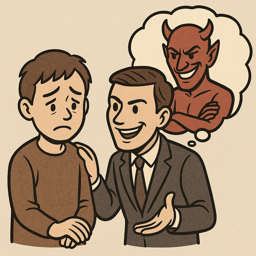 弱い立場の人に取り入る危険人物の象徴イラスト