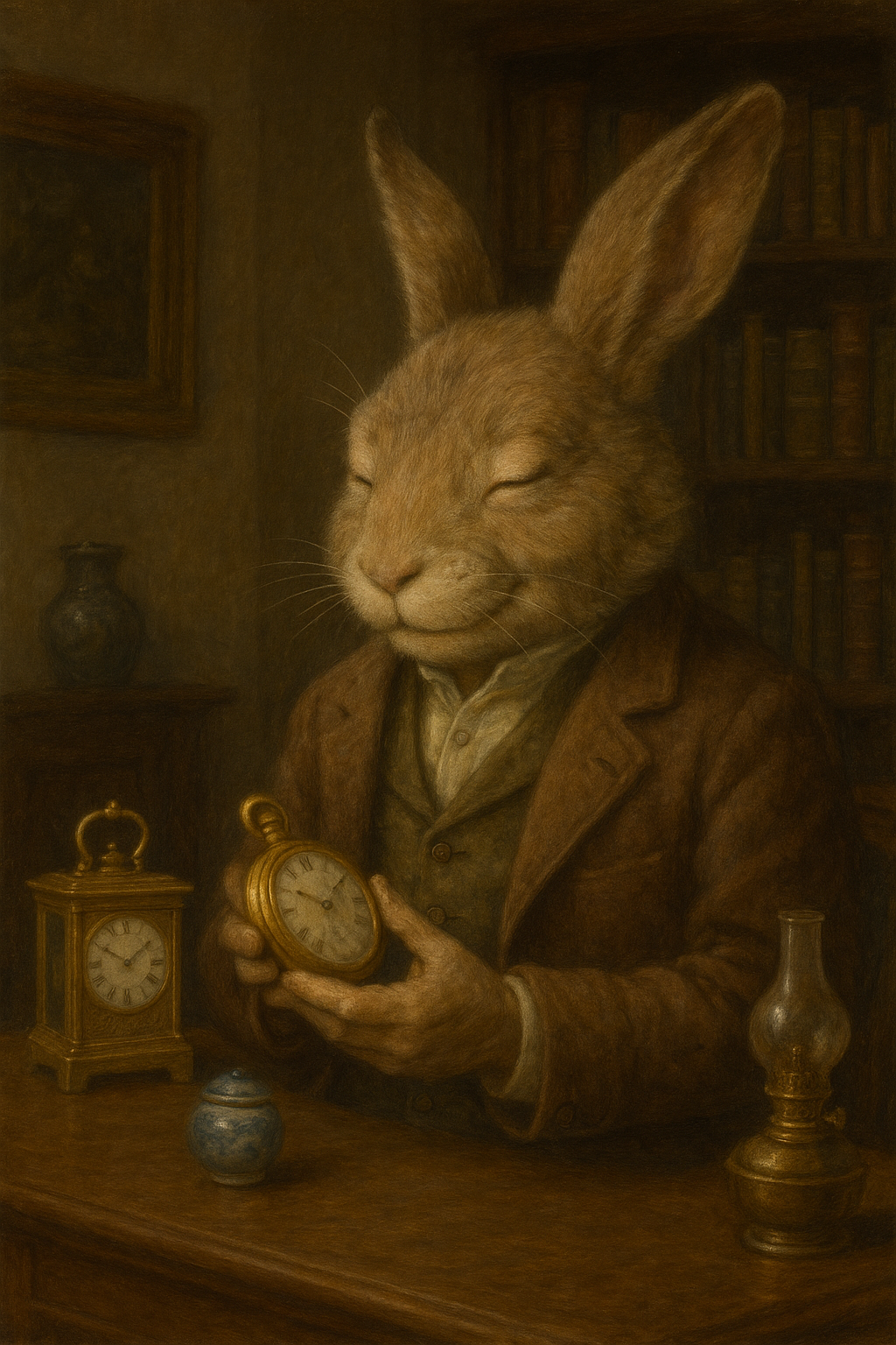 アンティークコレクターのウサギの挿絵(リアル調アニマルファンタジー)
