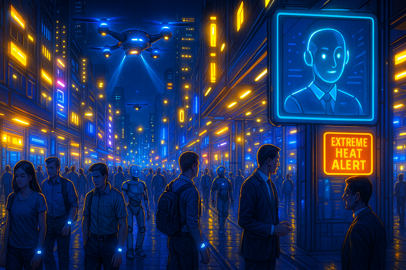 2045年の未来の町を描いたイラスト