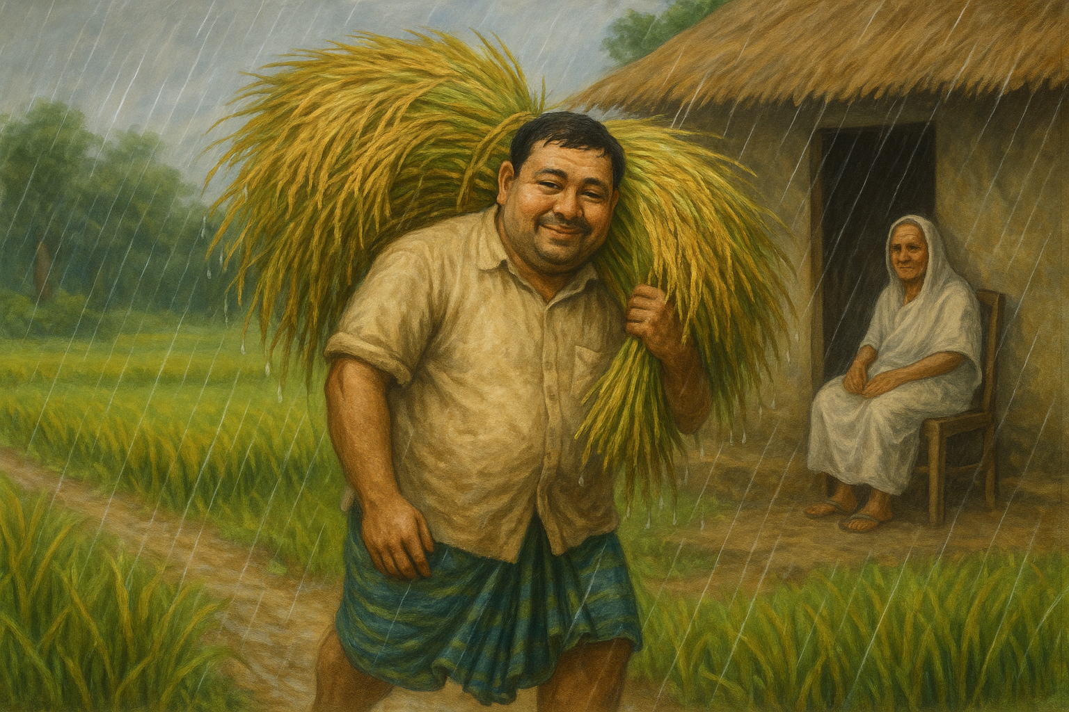 ベンガル農村の風景イラスト