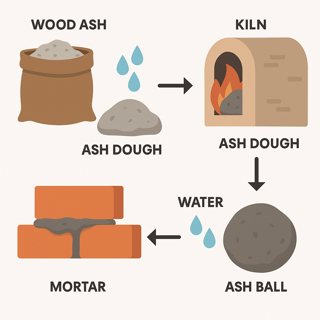 草木灰からモルタルになるまでの図解
