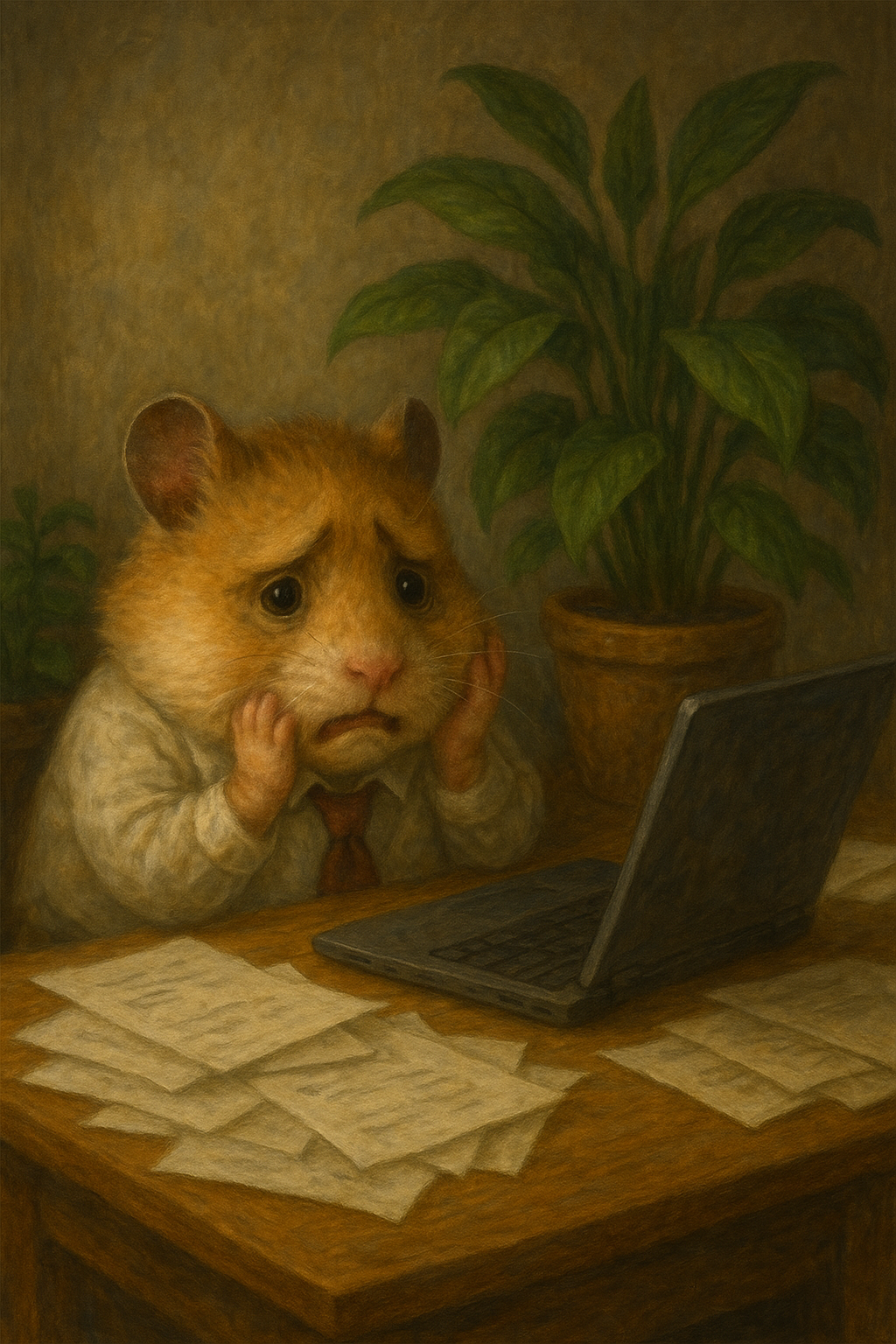 やる事が多くて悩んでいるハムスターの絵