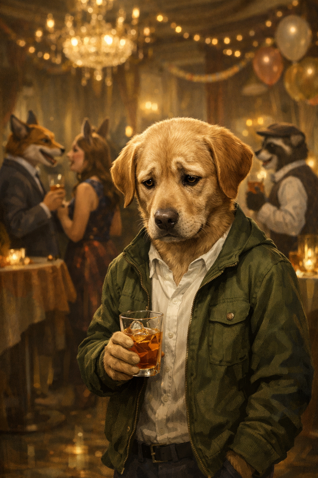 パーティ会場にて孤独を感じる人の挿絵