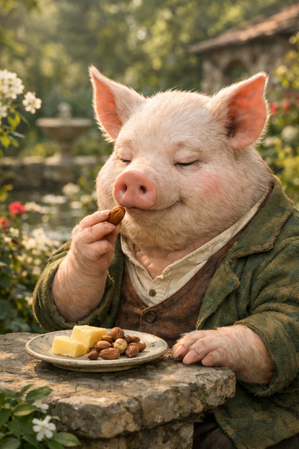 少しだけナッツを食べる理性のブタ