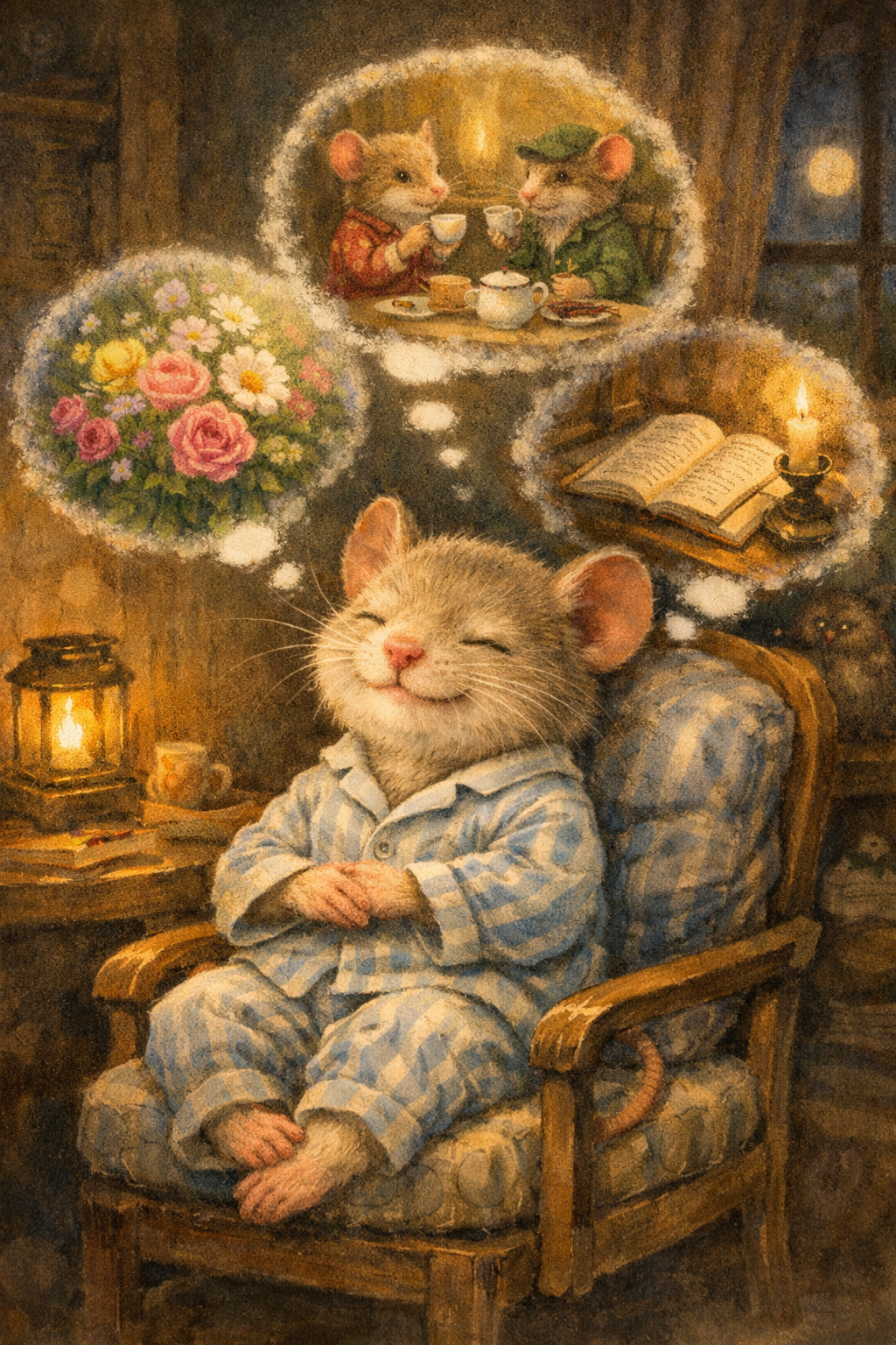 寝る前に今日の良い結果を思い起こす様子